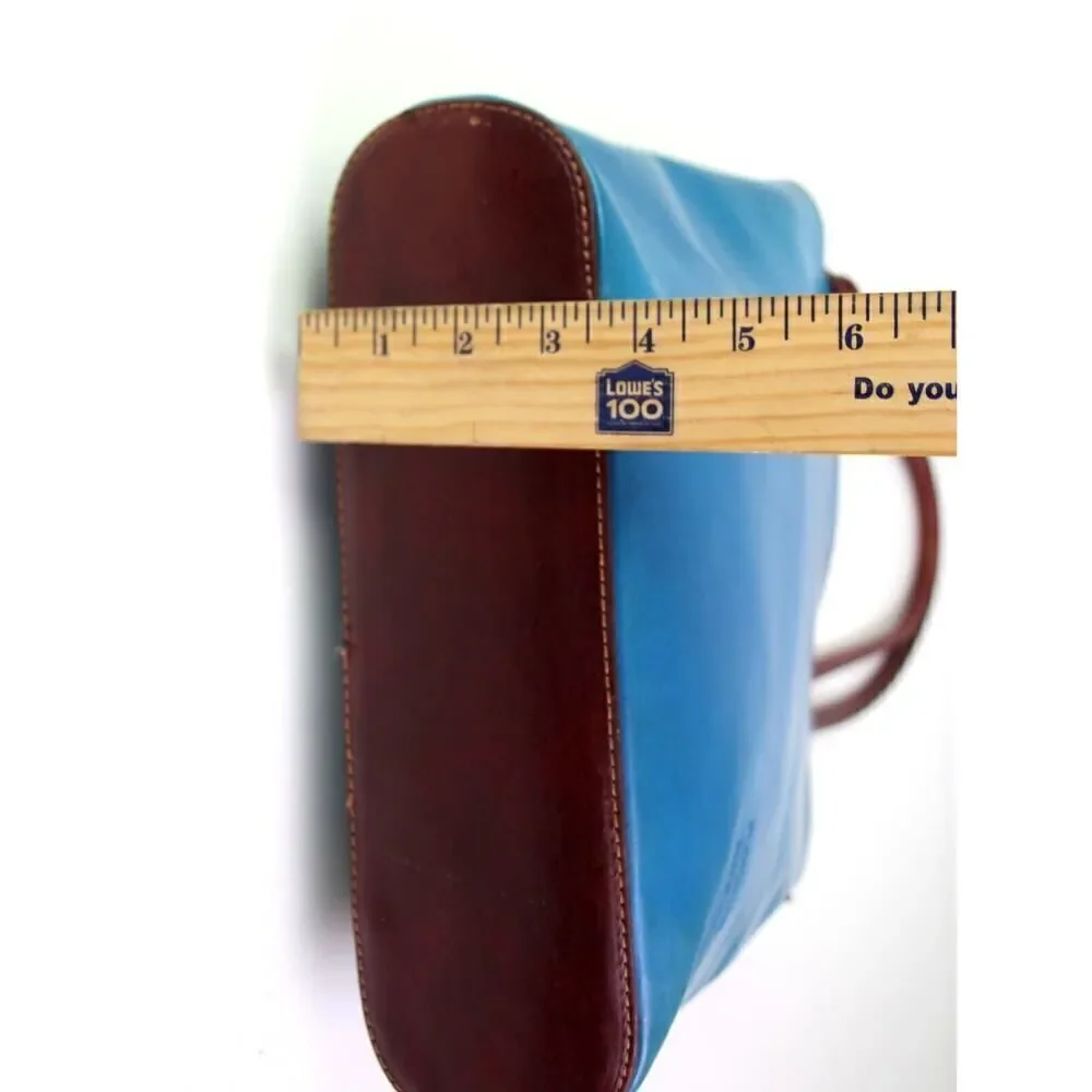 Florence BLUE GENUINE LEATHER BROWN TRIM SHOULDER BAG CONVERTIBLE BACKPACK PURSE